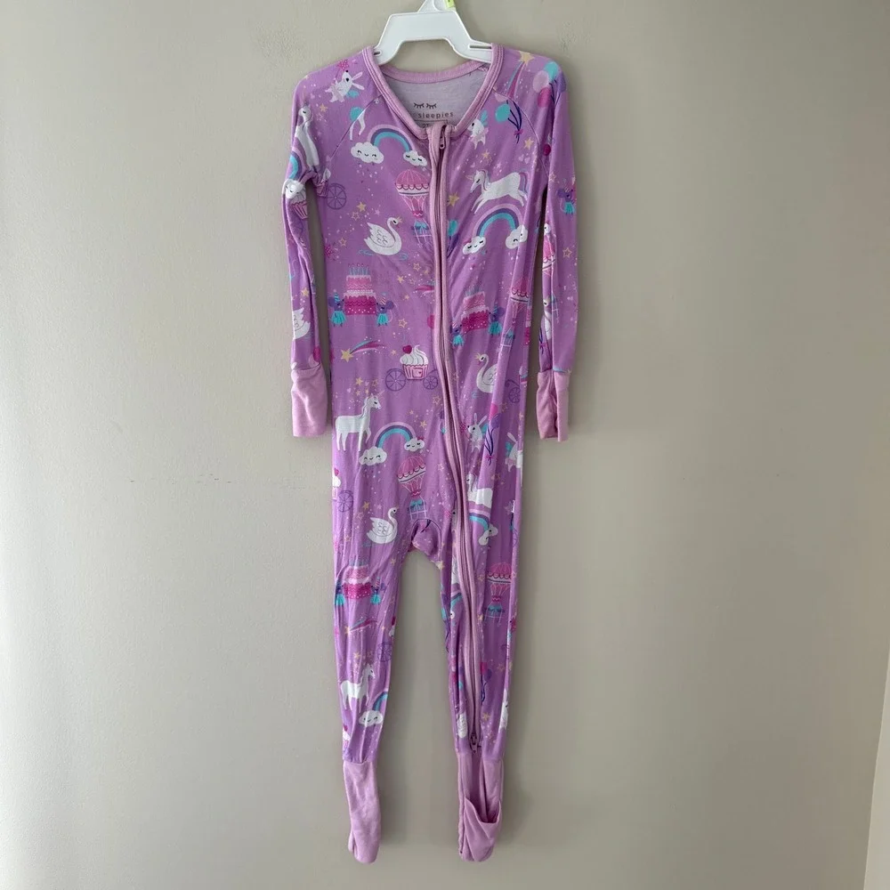 Little Sleepies 2T Purple Unicorn Swan Rainbow Lunaluxe Bamboo Zippy Sleeper